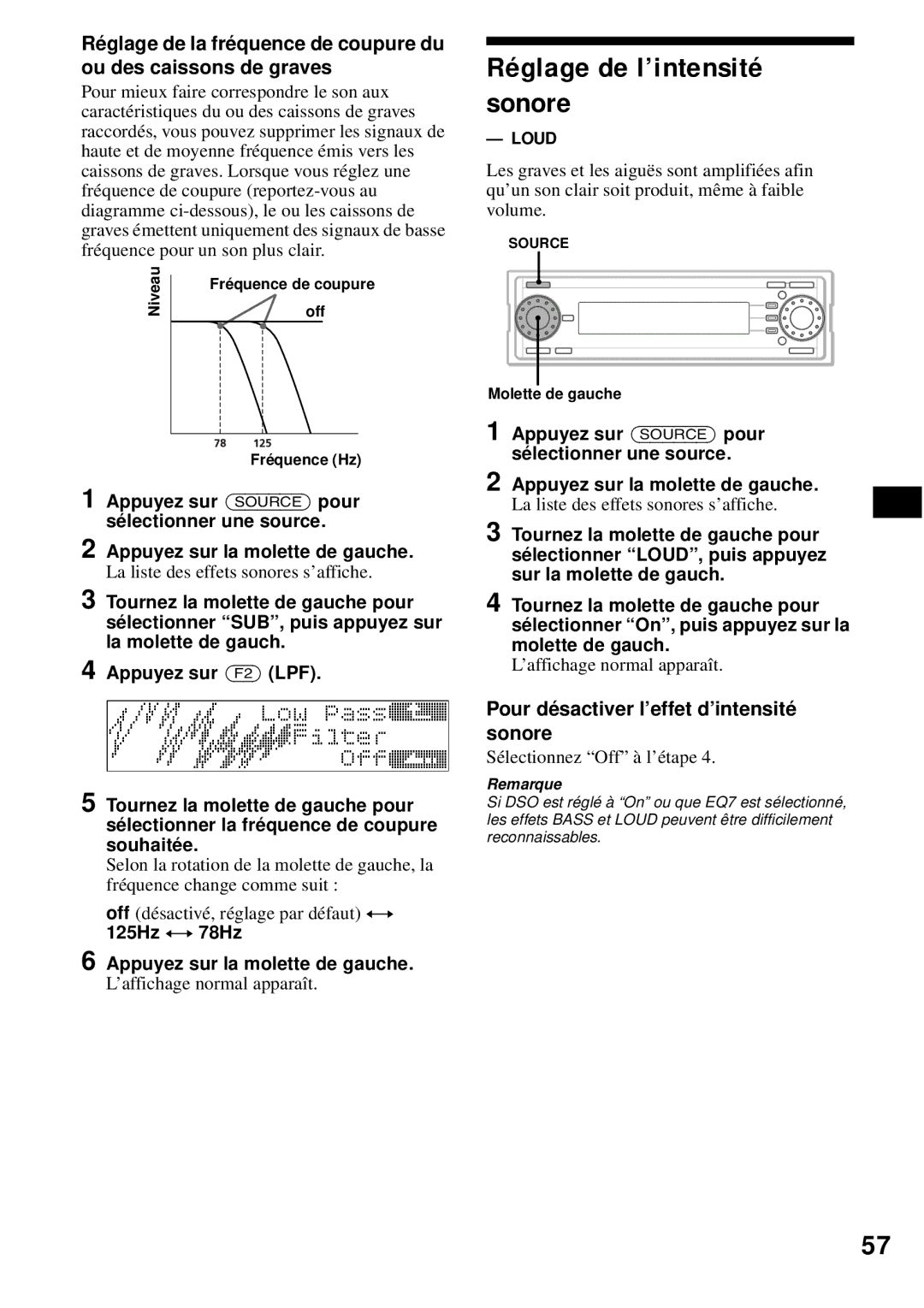 Sony MEX-1HD operating instructions Réglage de l’intensité sonore, Pour désactiver l’effet d’intensité sonore 