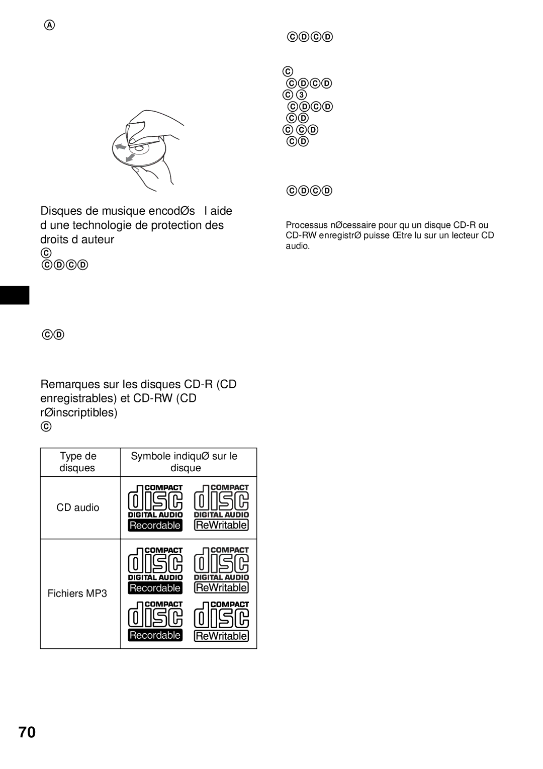 Sony MEX-1HD operating instructions Cet appareil permet la lecture des types de disques suivants, Fichiers MP3 