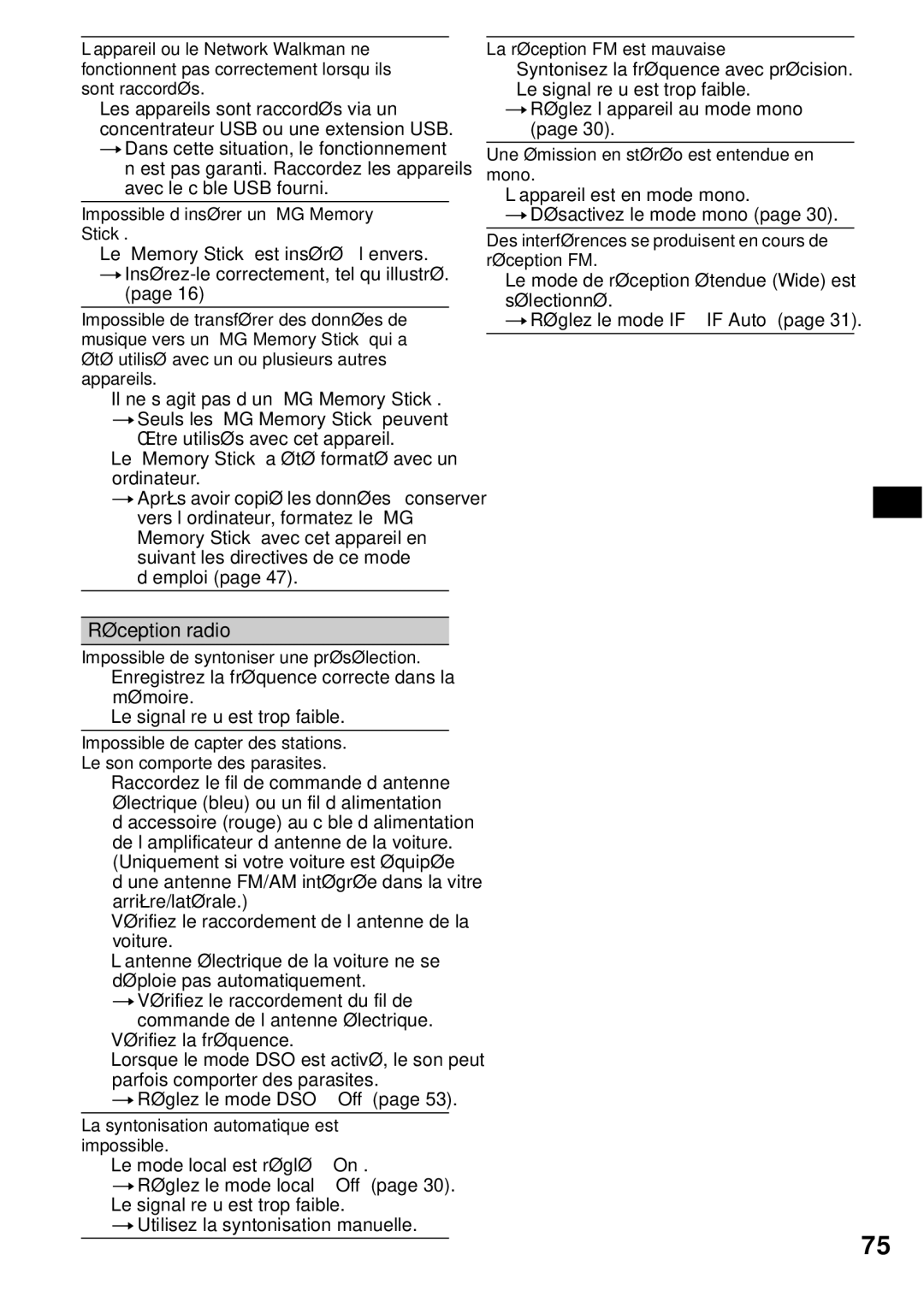 Sony MEX-1HD operating instructions Réception radio 