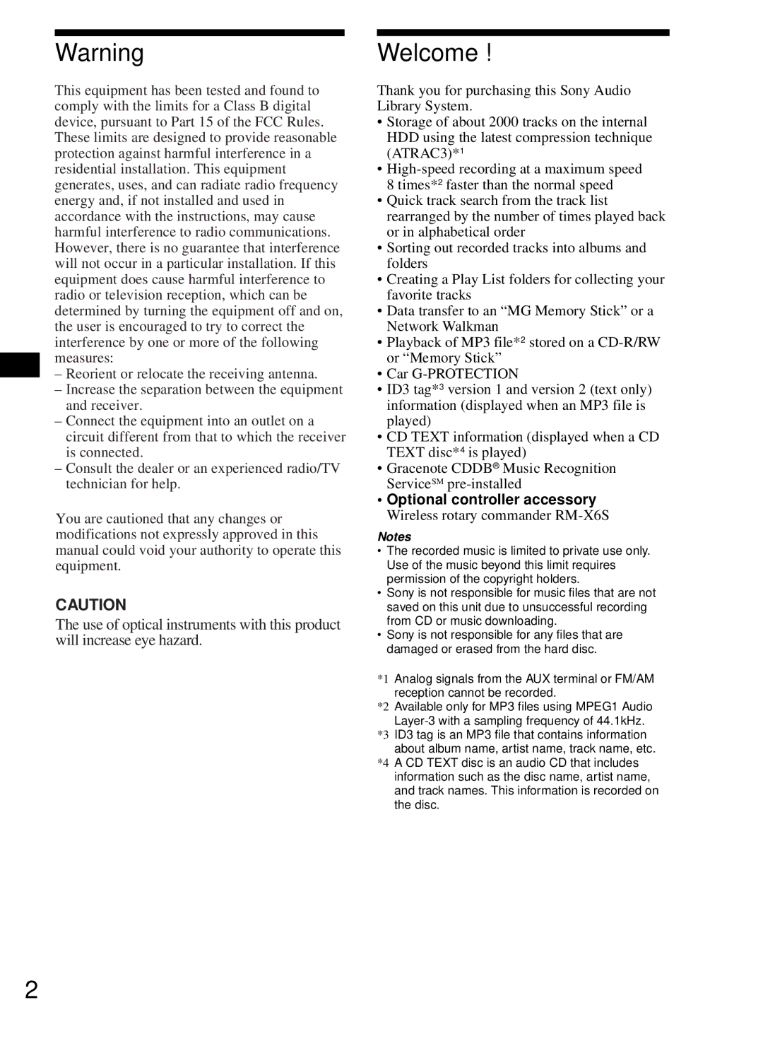 Sony MEX-1HD operating instructions Welcome, Optional controller accessory, Wireless rotary commander RM-X6S 