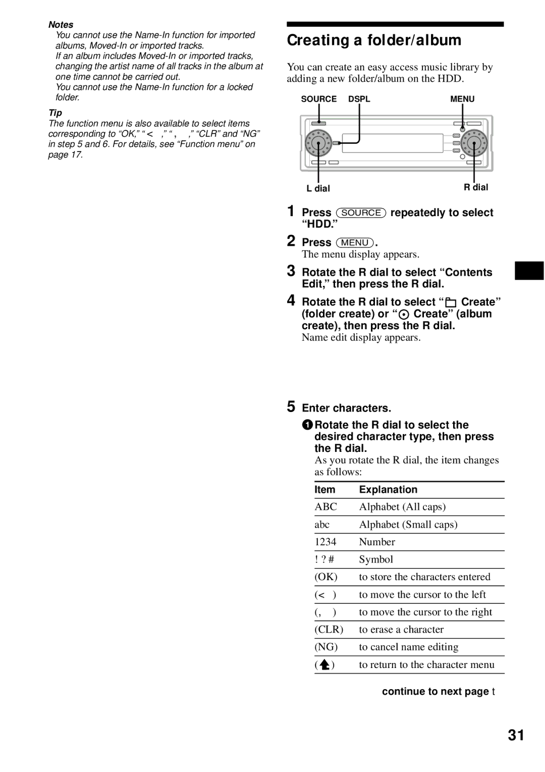 Sony MEX-1HD operating instructions Creating a folder/album 