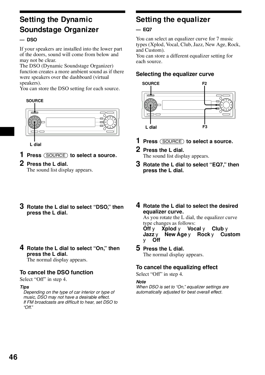 Sony MEX-1HD Setting the equalizer, EQ7, Selecting the equalizer curve, To cancel the equalizing effect 