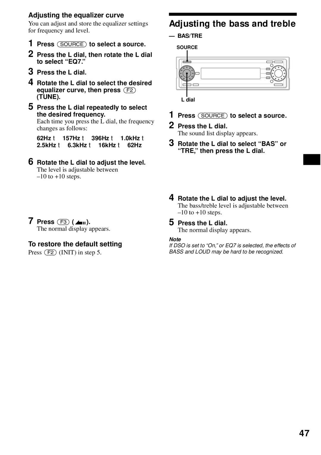 Sony MEX-1HD operating instructions Adjusting the equalizer curve, To restore the default setting 