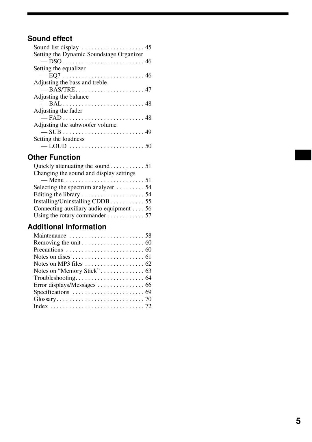 Sony MEX-1HD operating instructions Sound effect 