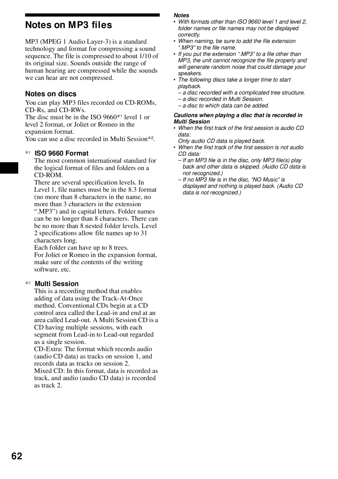 Sony MEX-1HD operating instructions ISO 9660 Format, Multi Session 