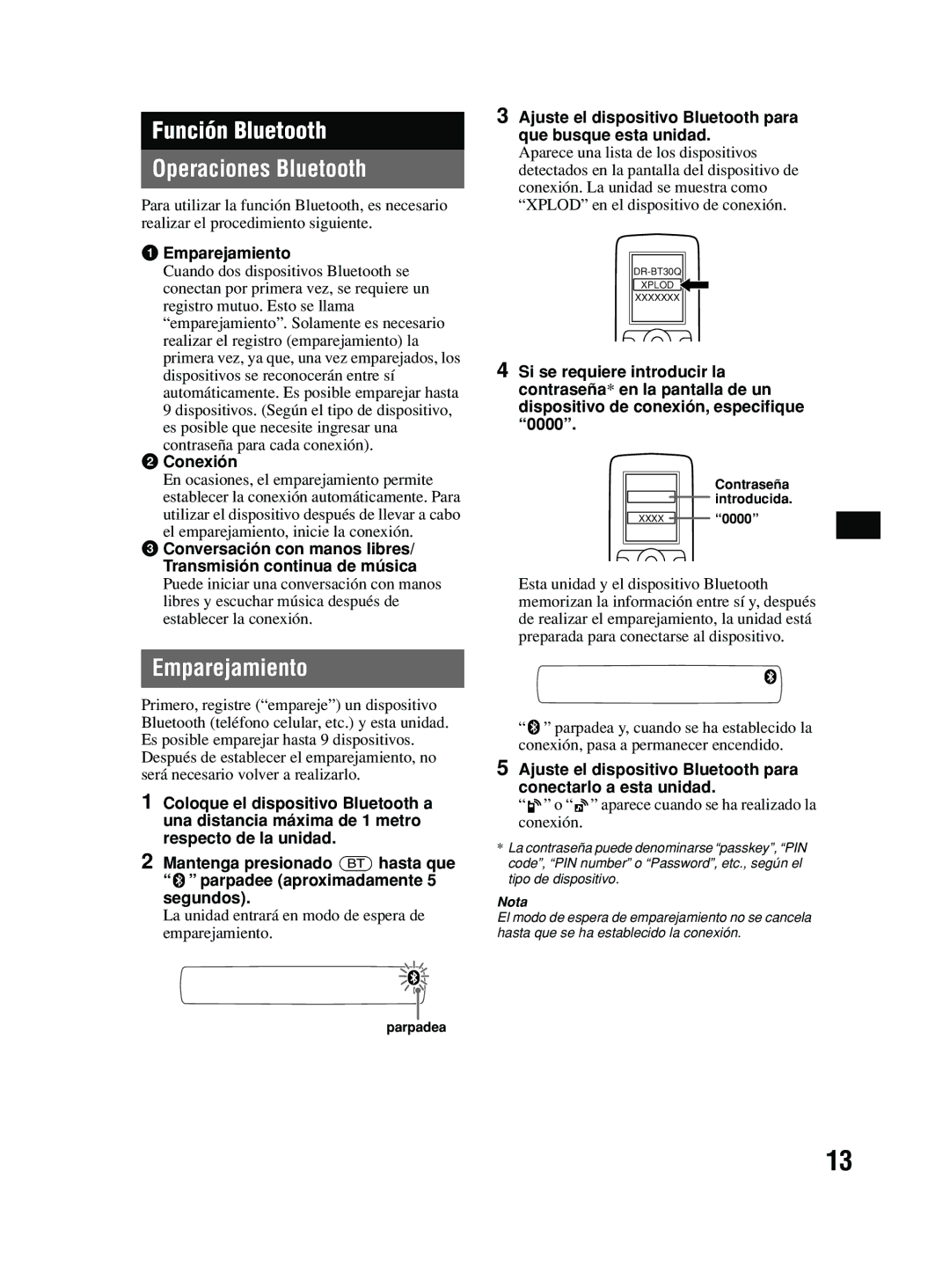 Sony MEX-BT2600 system manual Función Bluetooth Operaciones Bluetooth, Emparejamiento, Conexión 