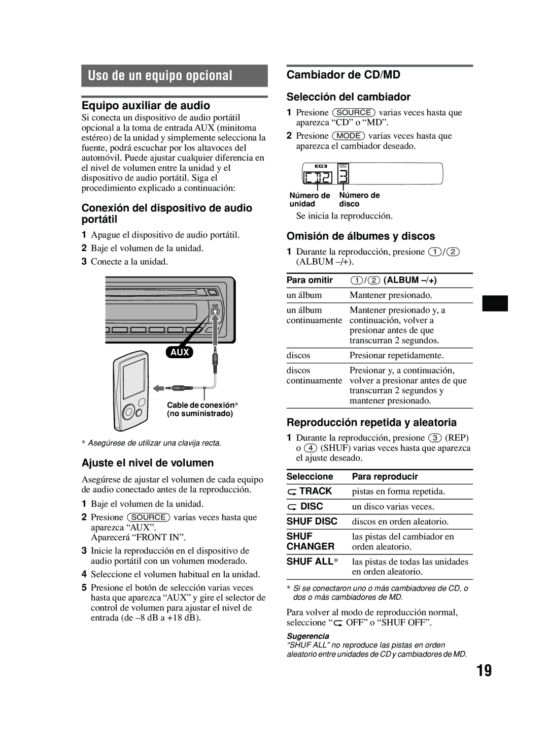 Sony MEX-BT2600 system manual Uso de un equipo opcional 