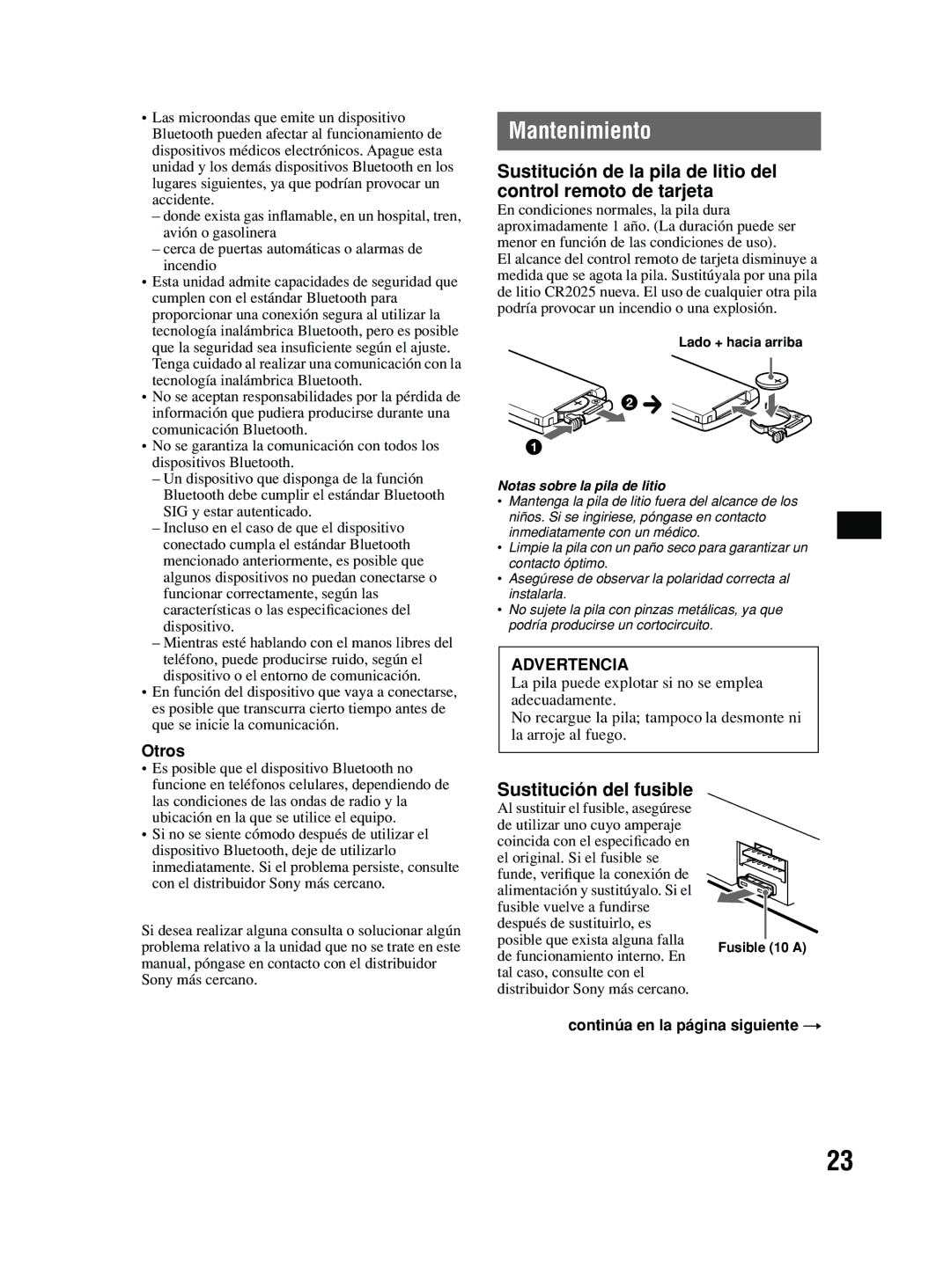 Sony MEX-BT2600 system manual Mantenimiento, Otros, Advertencia 