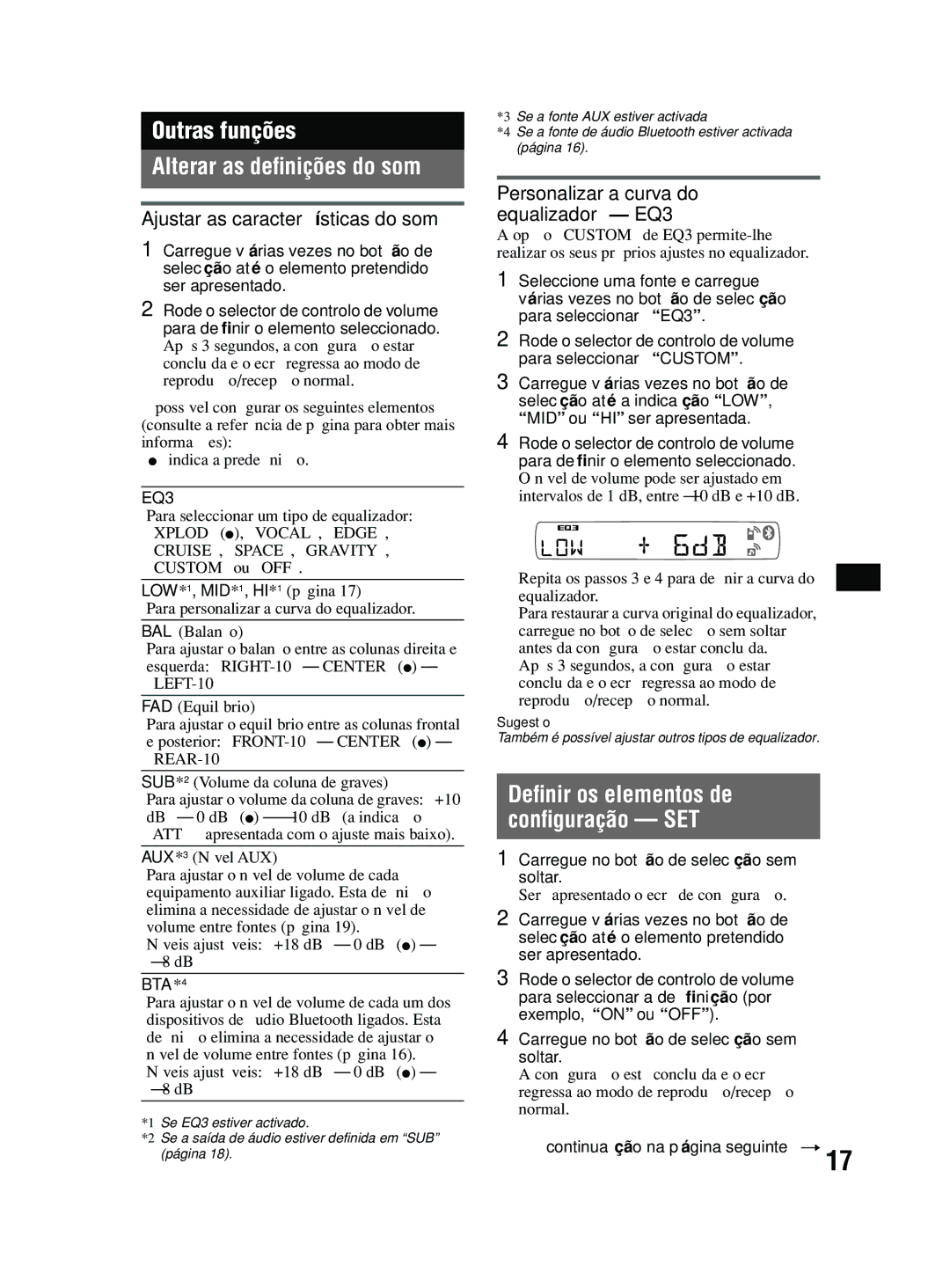 Sony MEX-BT2600 system manual Outras funções Alterar as deﬁnições do som, Ajustar as características do som 