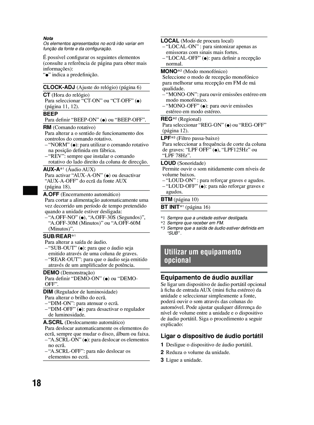 Sony MEX-BT2600 system manual Equipamento de áudio auxiliar, Ligar o dispositivo de áudio portátil 