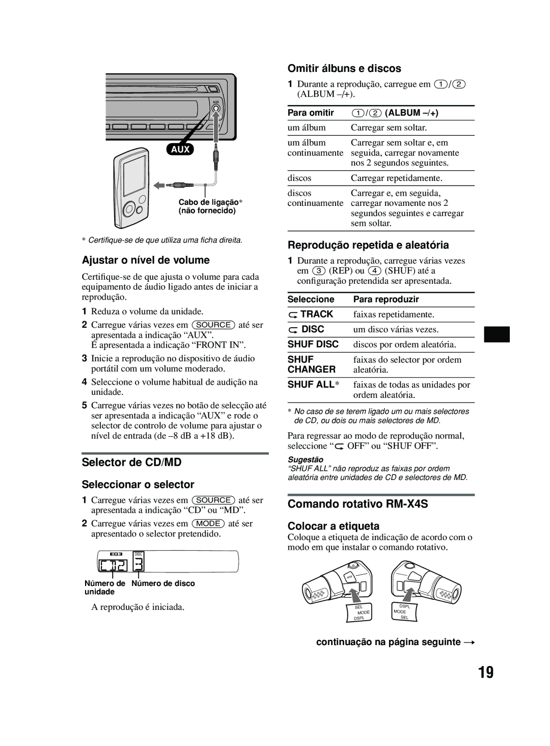 Sony MEX-BT2600 system manual Selector de CD/MD Seleccionar o selector, Omitir álbuns e discos, Seleccione Para reproduzir 