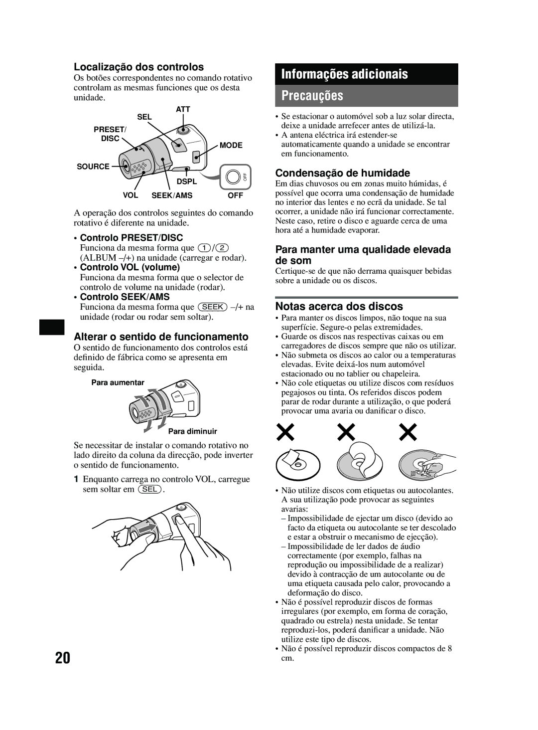 Sony MEX-BT2600 system manual Informações adicionais Precauções 