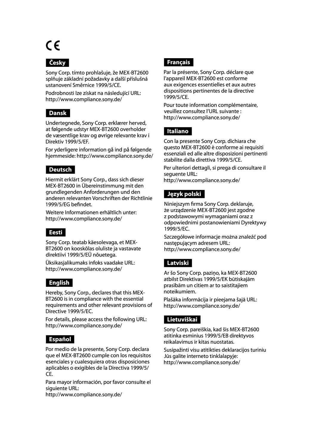 Sony MEX-BT2600 system manual 