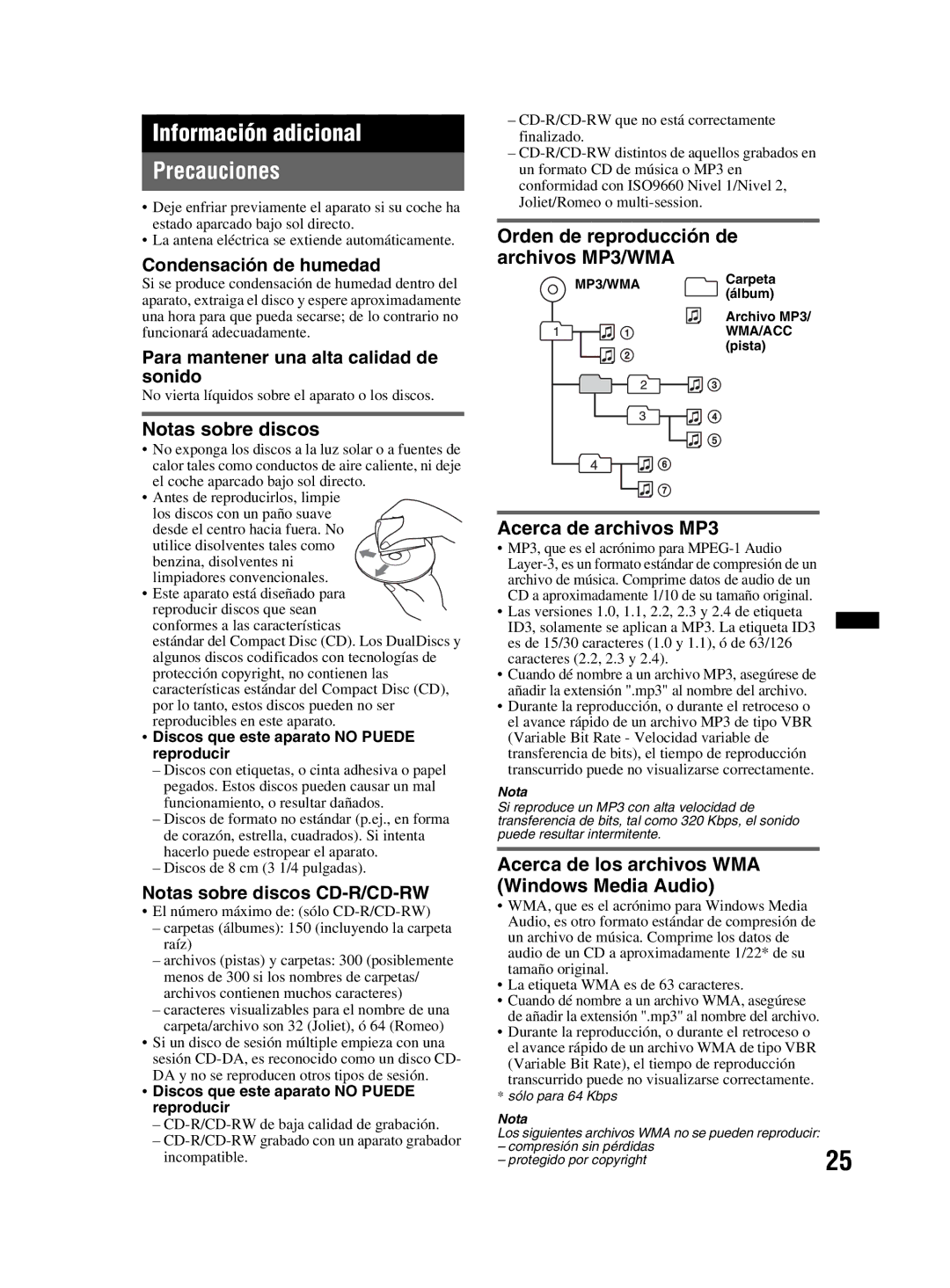 Sony MEX-BT2800 manual Información adicional Precauciones 