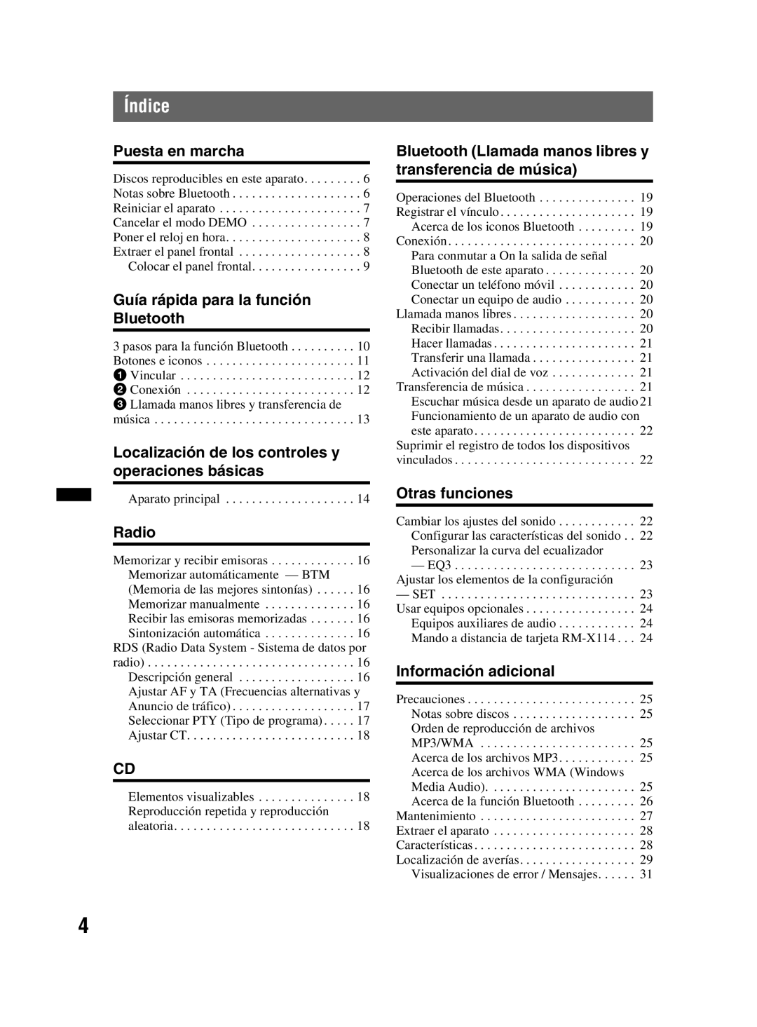 Sony MEX-BT2800 manual Índice 