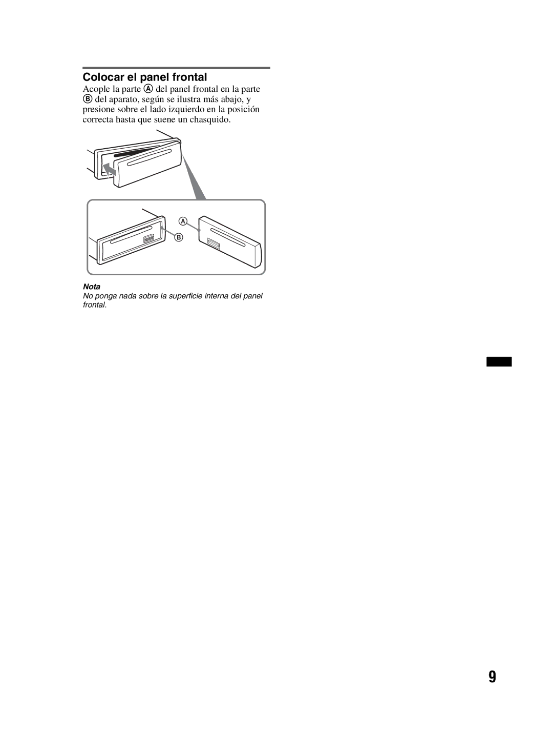 Sony MEX-BT2800 manual Colocar el panel frontal 