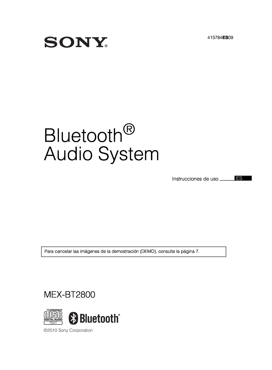 Sony MEX-BT2800 manual Bluetooth Audio System, Instrucciones de uso, 415784ES09, Sony Corporation 
