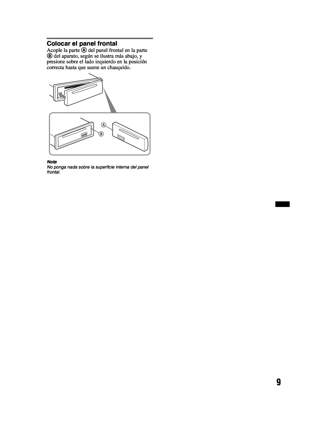 Sony MEX-BT2800 manual Colocar el panel frontal, Nota 