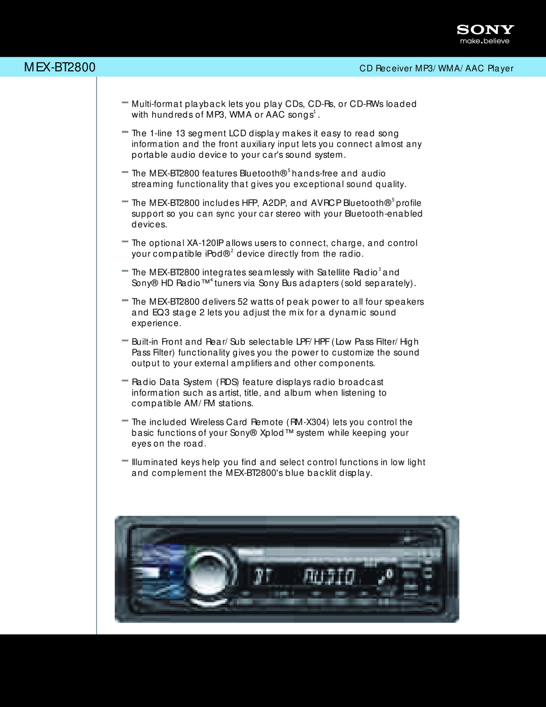 Sony MEX-BT2800 manual Bluetooth Audio System, Instrucciones de uso, 415784ES09, Sony Corporation 