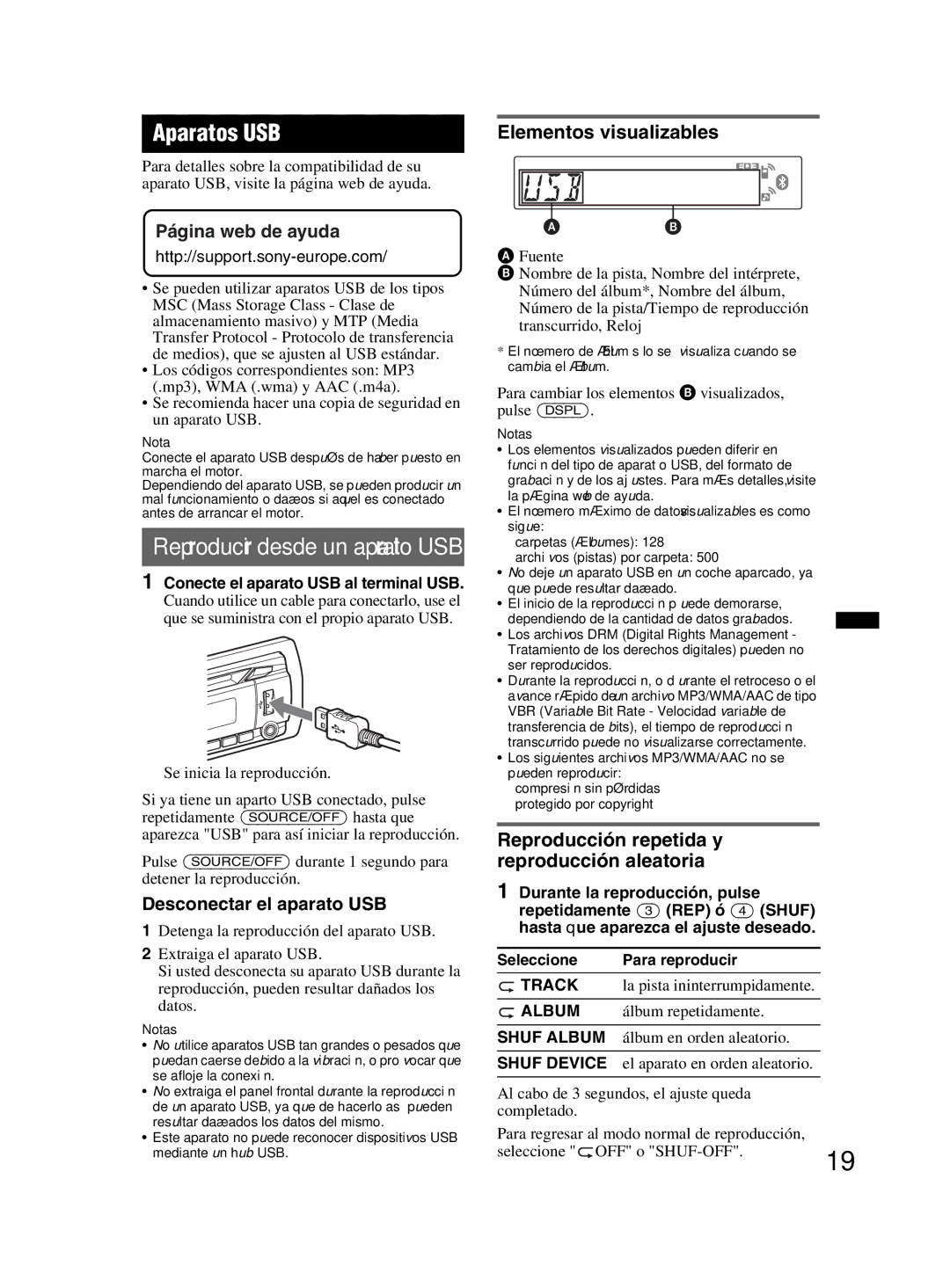 Sony MEX-BT3800U manual Aparatos USB, Desconectar el aparato USB, Conecte el aparato USB al terminal USB 