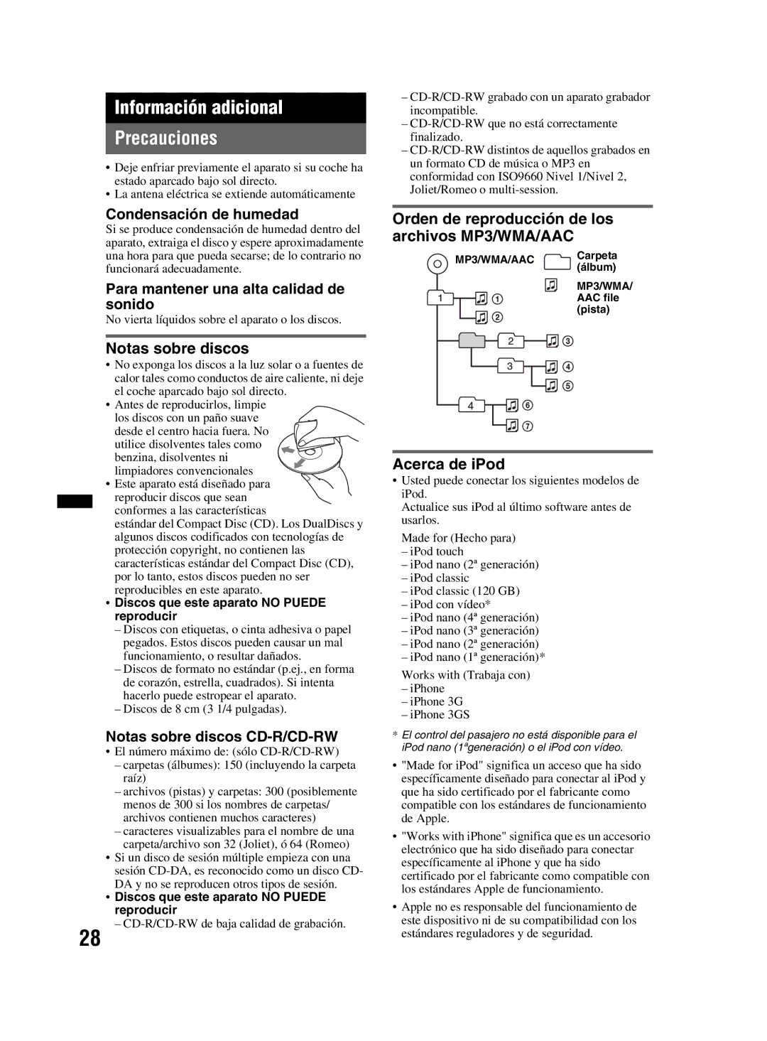 Sony MEX-BT3800U manual Información adicional Precauciones 