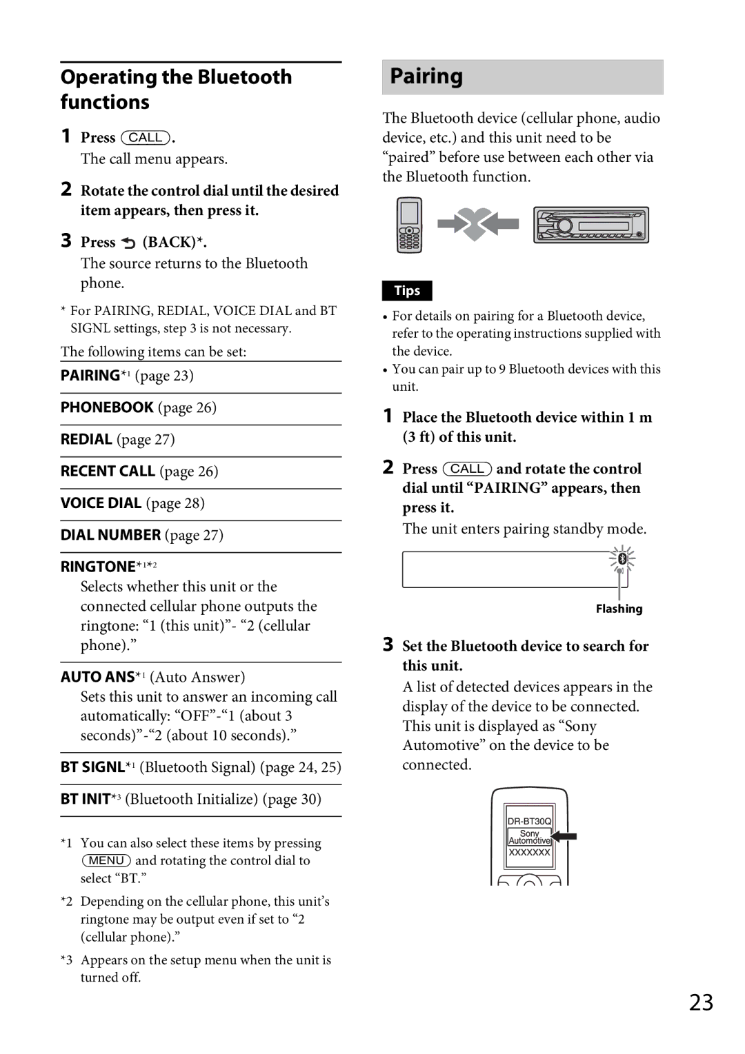 Sony MEX-GS600BT operating instructions Pairing, Operating the Bluetooth functions, RINGTONE*1*2 