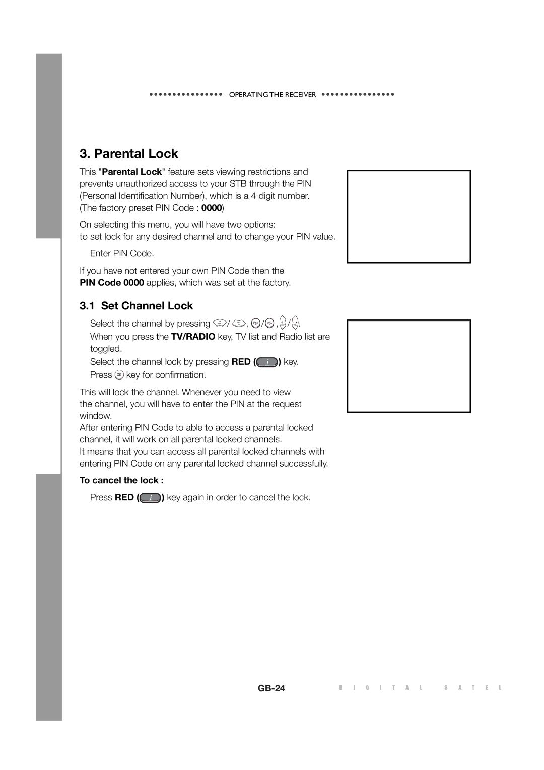 Sony MF68-00258A manual Parental Lock, Set Channel Lock, To cancel the lock 