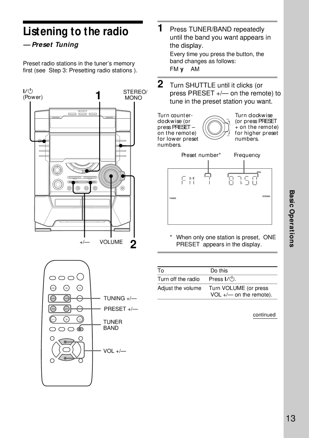 Sony MHC-DX7, MHC-BX9, MHC-DX9, MHC-DX5 manual Listening to the radio, Preset Tuning 