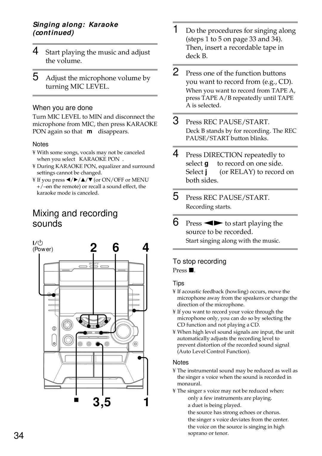 Sony MHC-DX9, MHC-BX9, MHC-DX7, MHC-DX5 manual Mixing and recording sounds, Singing along Karaoke, When you are done 