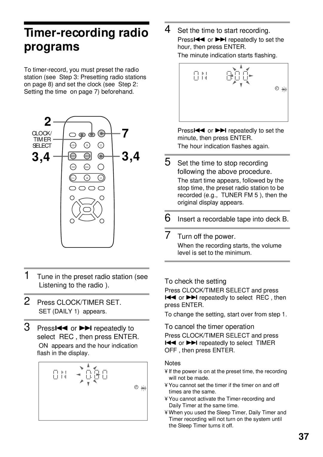 Sony MHC-DX7, MHC-BX9, MHC-DX9, MHC-DX5 manual Timer-recording radio programs, Set the time to start recording 