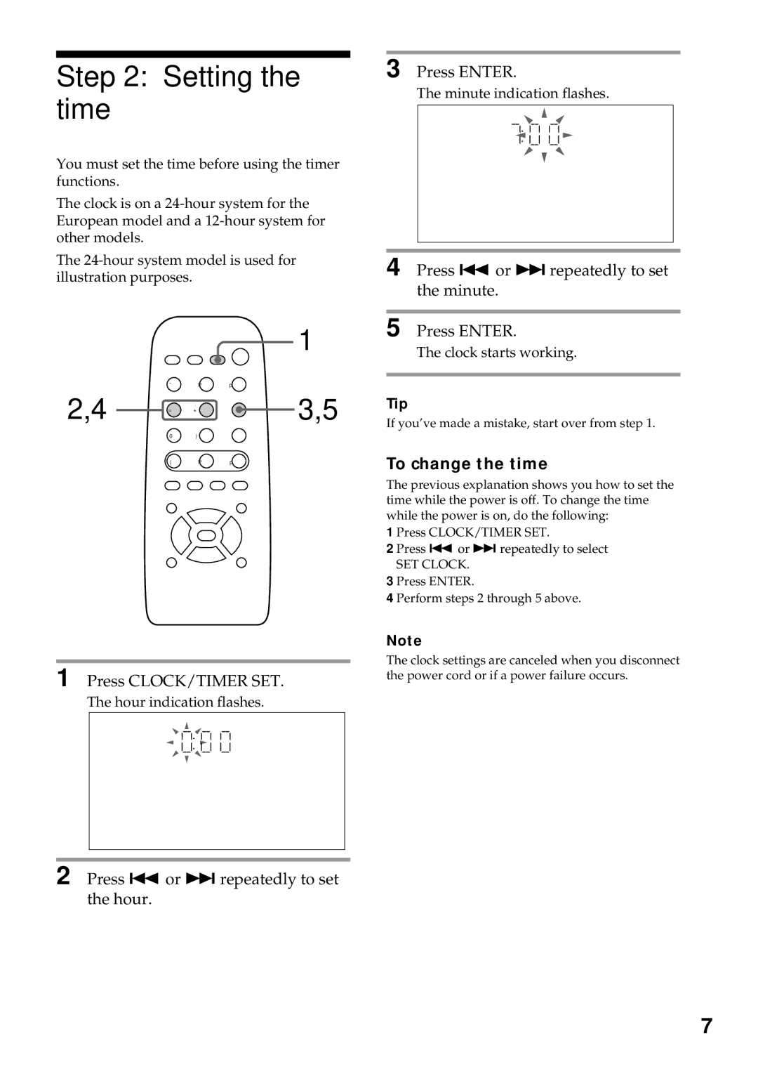 Sony MHC-DX5, MHC-BX9, MHC-DX7, MHC-DX9 manual Setting the time, To change the time 