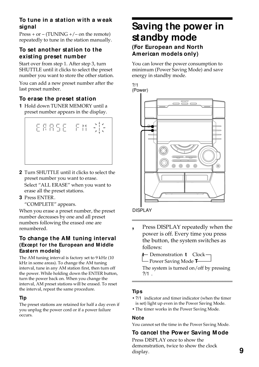 Sony MHC-DX7, MHC-BX9, MHC-DX9, MHC-DX5 manual Saving the power in standby mode 