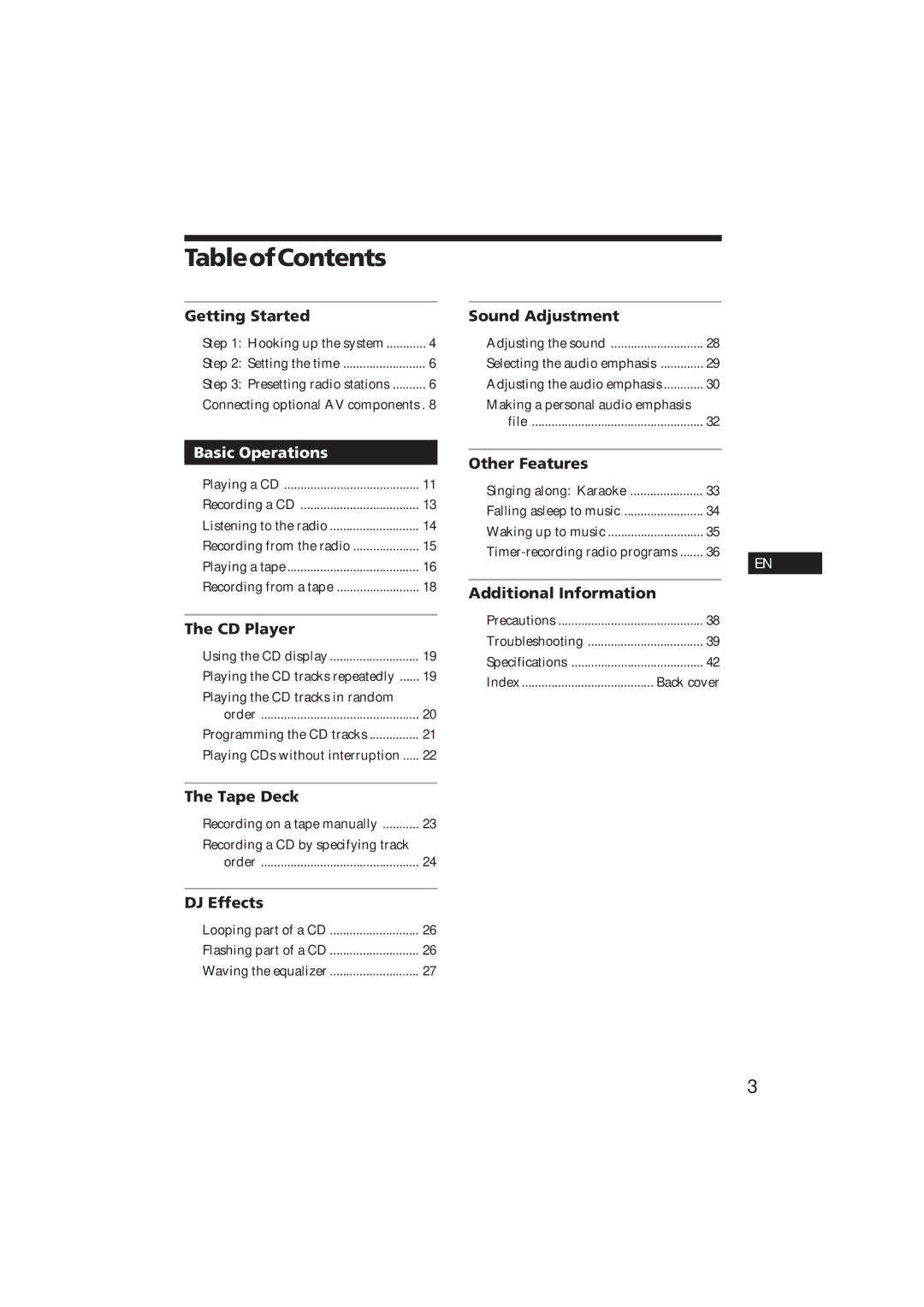 Sony MHC-D60 manual TableofContents 