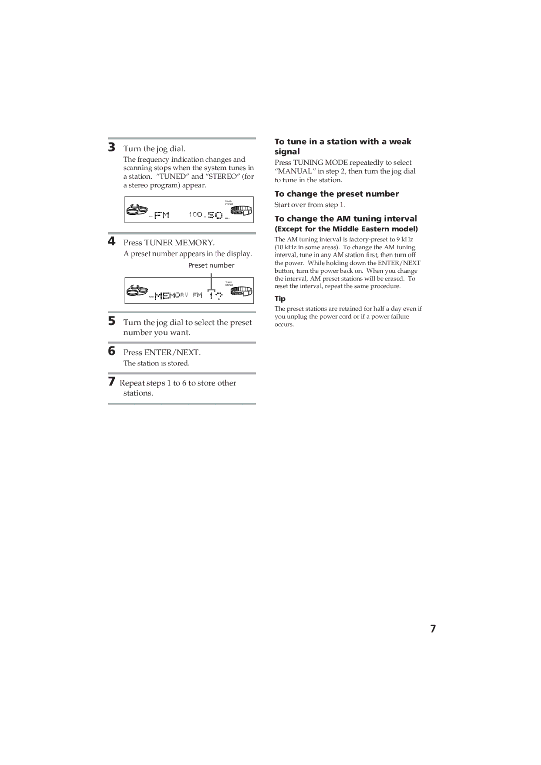 Sony MHC-D60 manual To tune in a station with a weak signal, To change the preset number, To change the AM tuning interval 