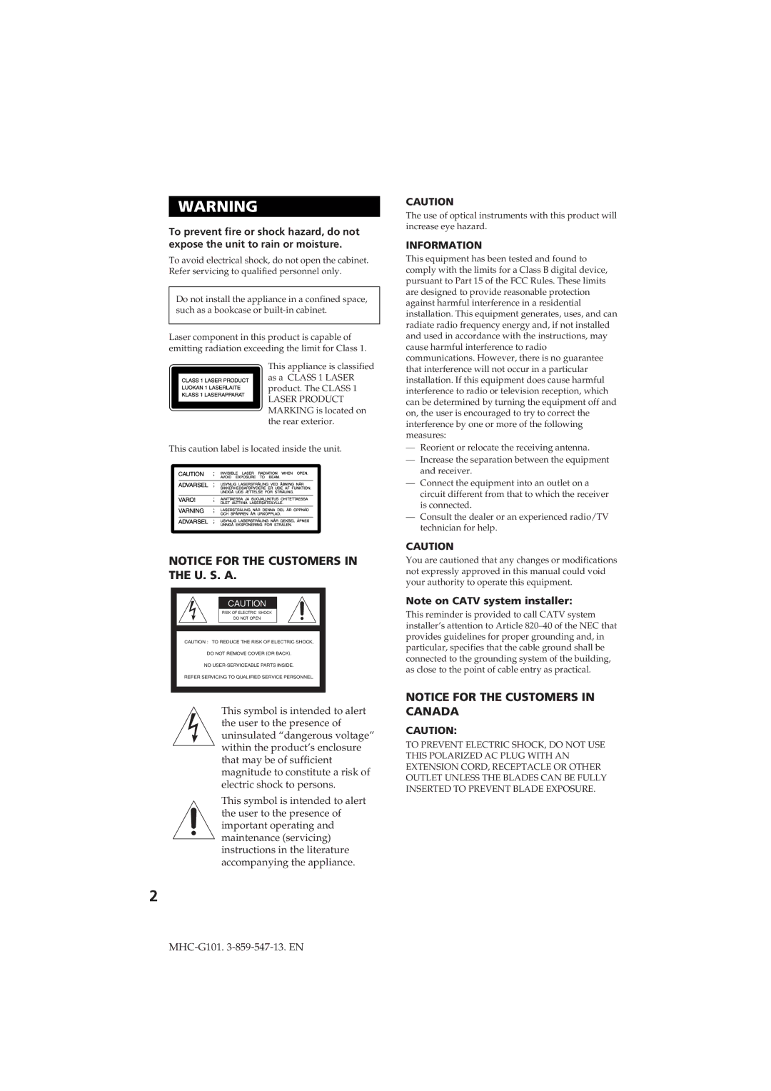 Sony MHC-G101 manual Information 