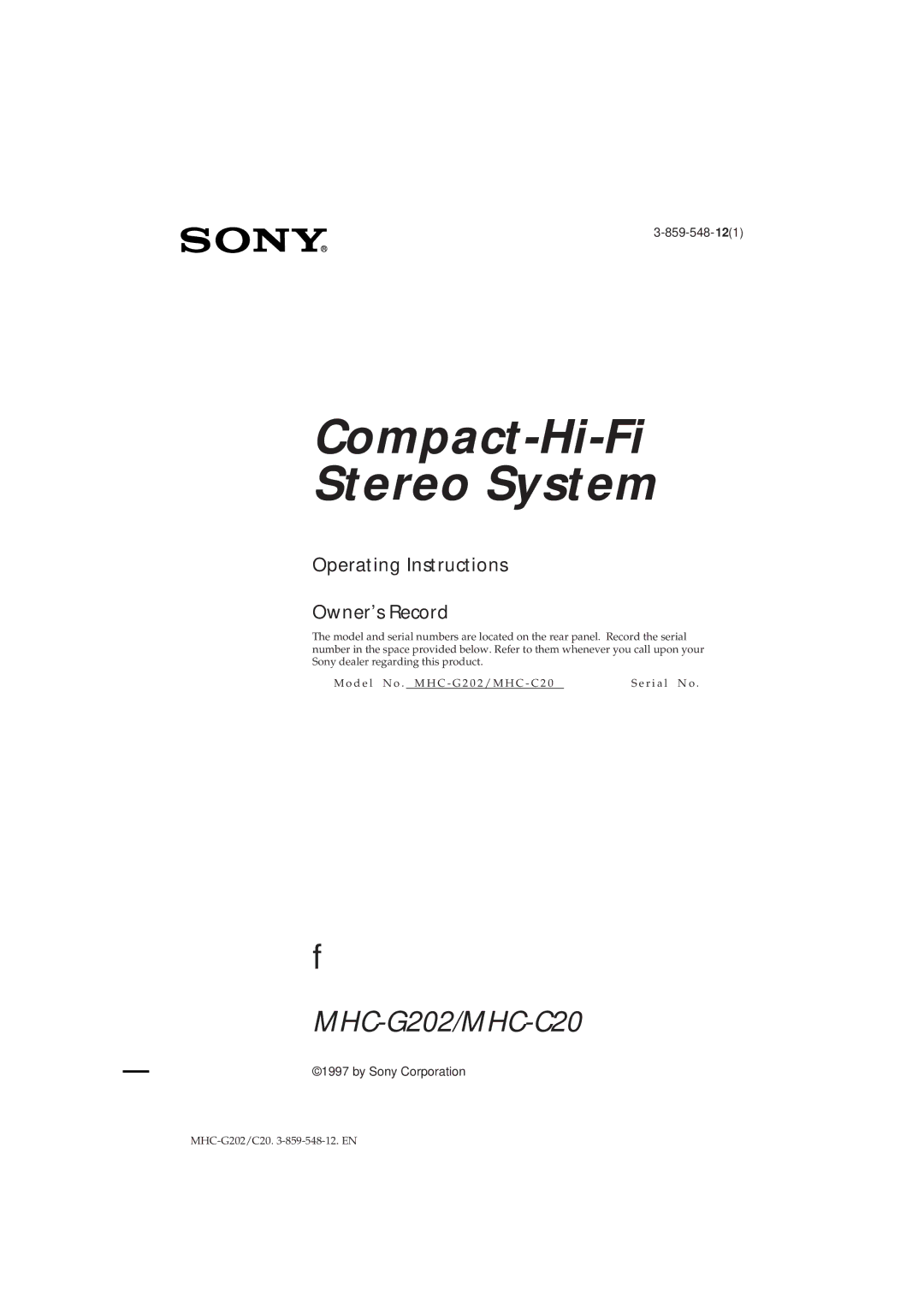 Sony MHC-G202/C20 manual Compact-Hi-Fi Stereo System 