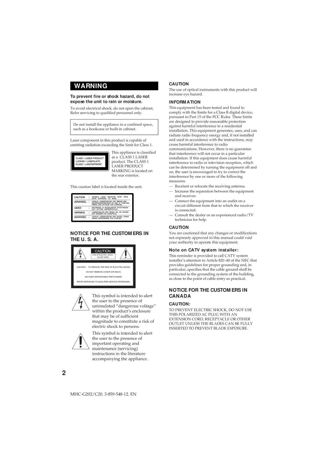 Sony MHC-G202/C20 manual Information 