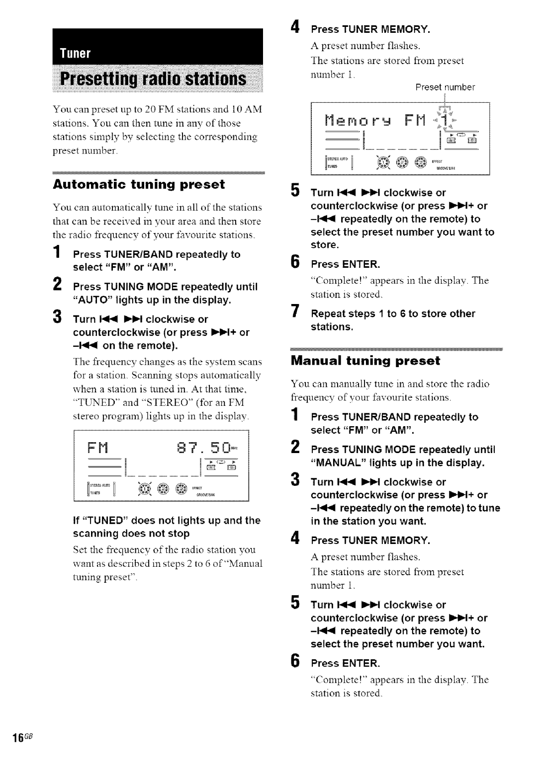 Sony MHC-GN880, MHC-GN660, MHC-GN770/GX9000, MHC-GN990 manual Automatic tuning preset, 16o8, Manual tuning preset 