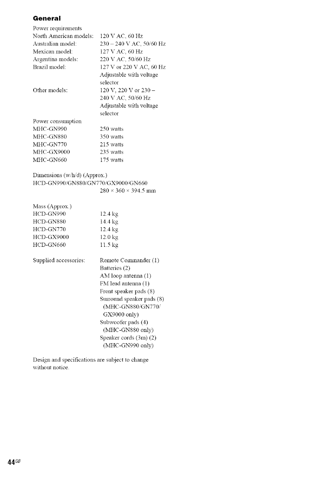 Sony MHC-GN880, MHC-GN660, MHC-GN770/GX9000, MHC-GN990 manual 44o8, General 