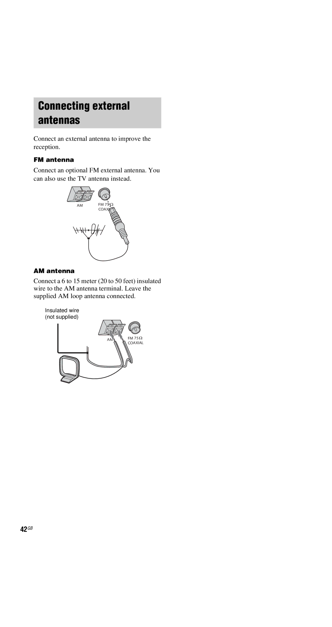 Sony MHC-GNX66, MHC-GNX100, MHC-GX9900, MHC-GNX88, MHC-GNX70, MHC-GNX80, MHC-GNX60, MHC-GNX77 manual 42GB, FM antenna, AM antenna 