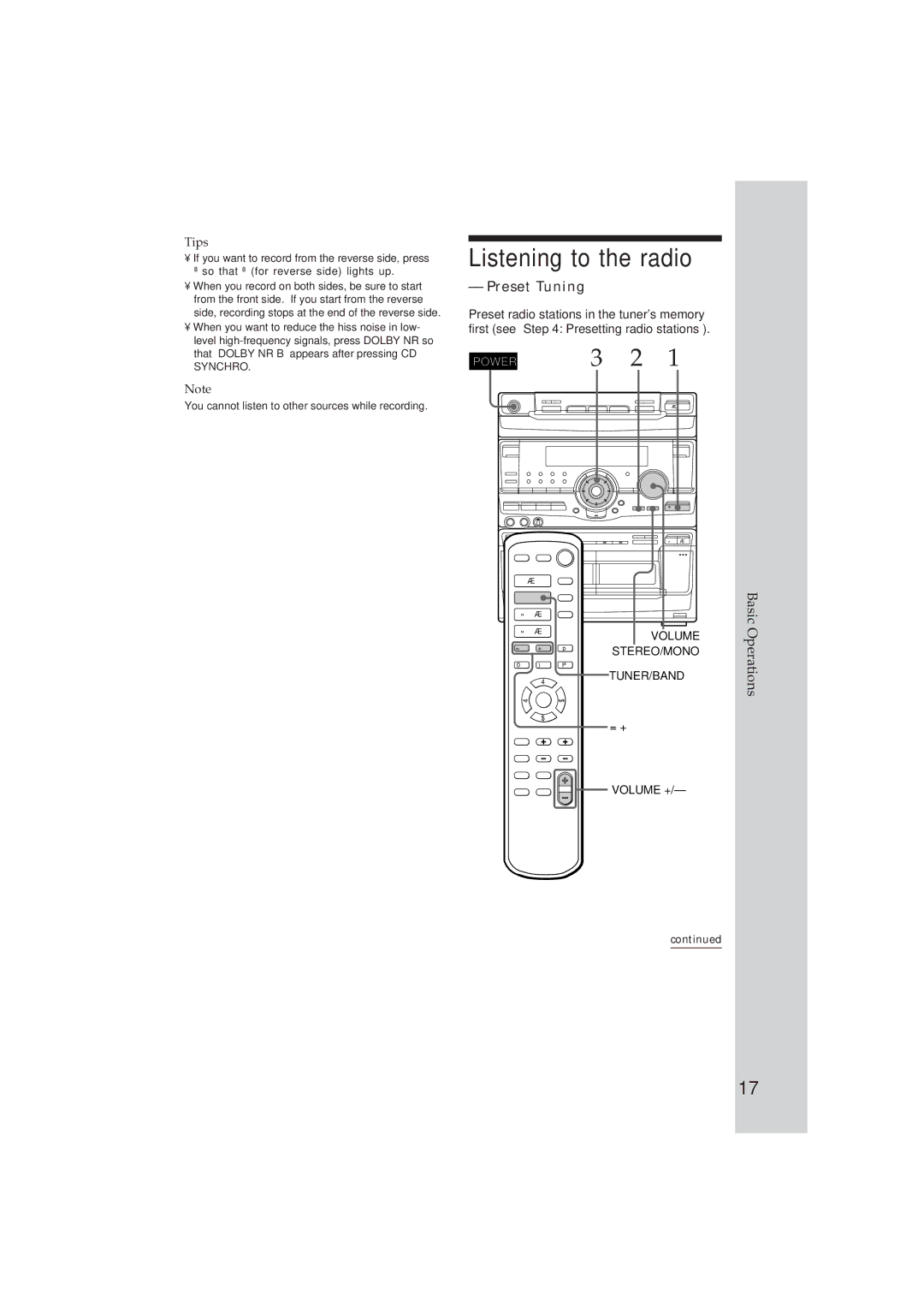 Sony MHC-D90AV, MHC-GR10AV operating instructions Listening to the radio, Preset Tuning 