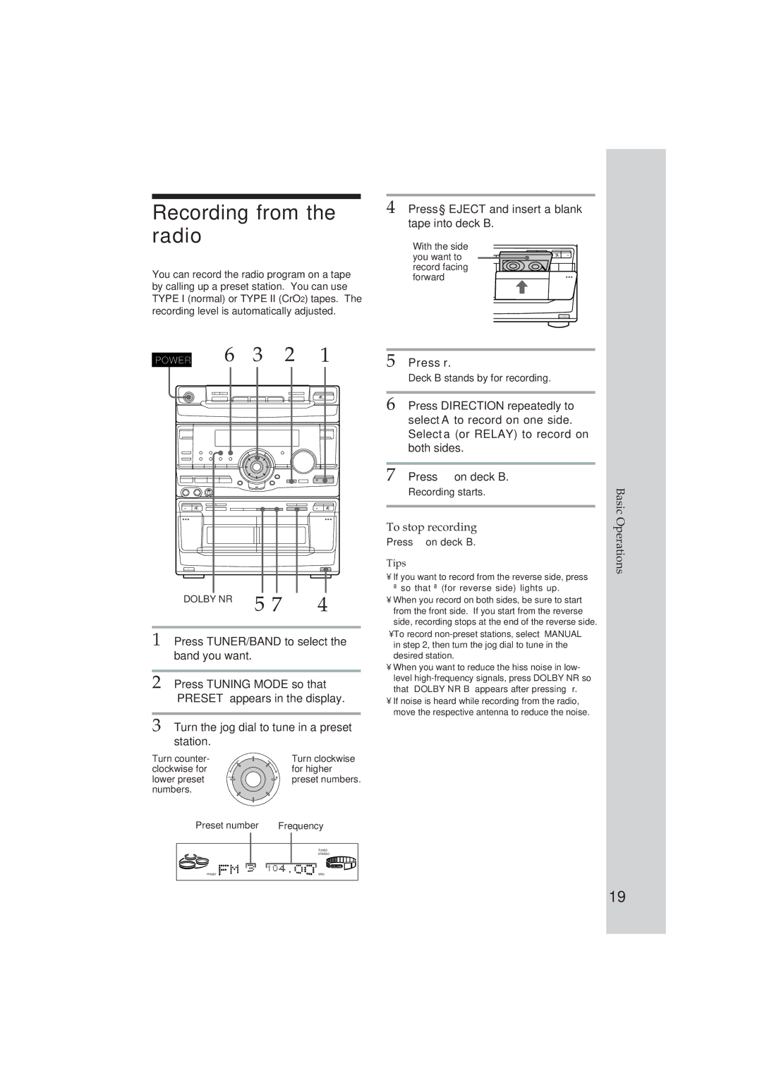 Sony MHC-D90AV, MHC-GR10AV operating instructions Recording from the radio, Press r 