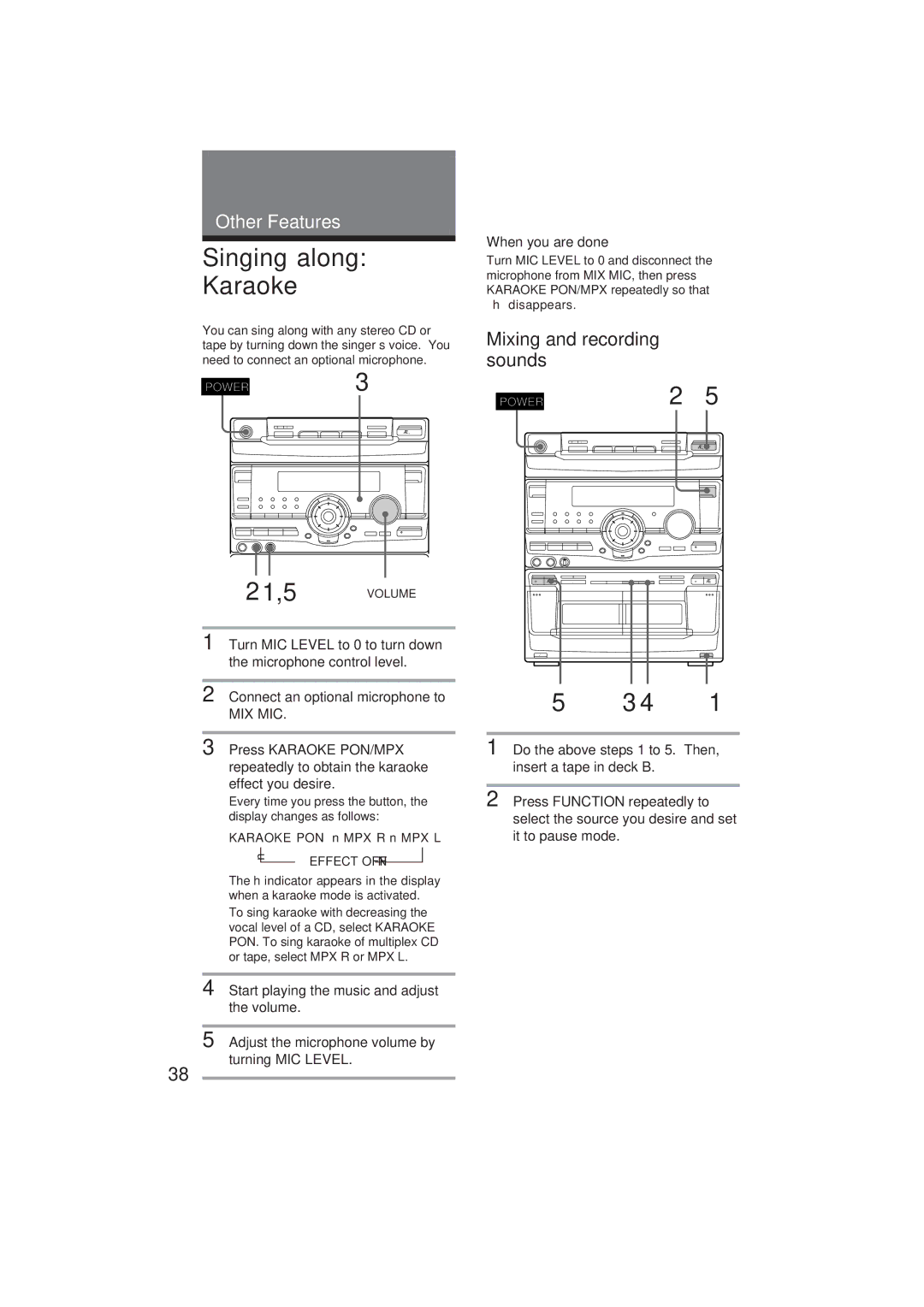 Sony MHC-GR10AV, MHC-D90AV operating instructions Singing along Karaoke, Mixing and recording sounds, When you are done 