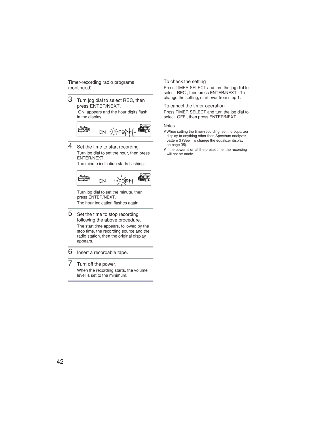 Sony MHC-GR10AV, MHC-D90AV Timer-recording radio programs, Turn jog dial to select REC, then press ENTER/NEXT 