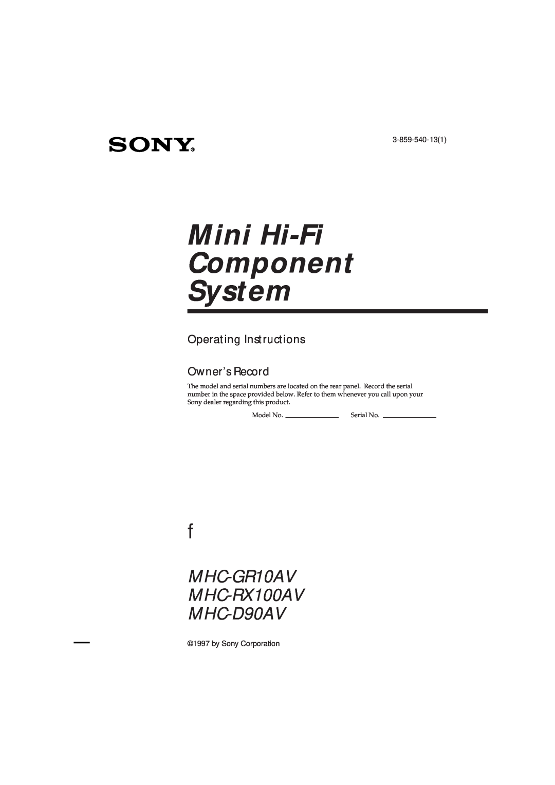 Sony MHC-D90AV, MHC-GR10AV operating instructions 3-859-540-131, by Sony Corporation, Mini Hi-Fi Component System 
