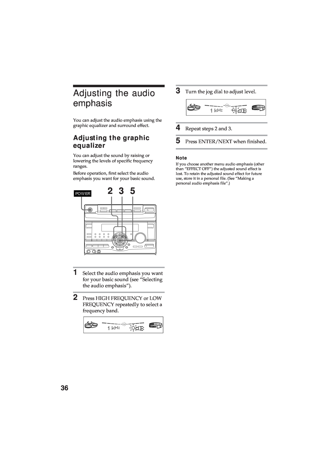 Sony MHC-GR10AV, MHC-D90AV operating instructions Adjusting the audio emphasis, Adjusting the graphic equalizer 