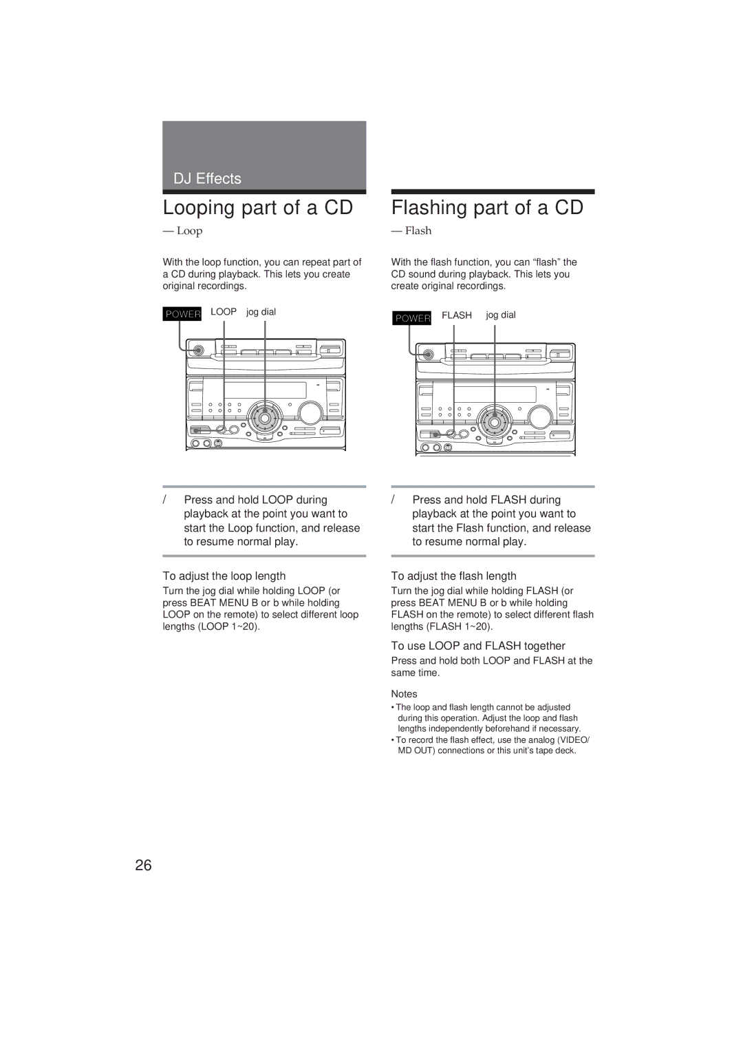 Sony MHC-GR8 manual Looping part of a CD, Flashing part of a CD 