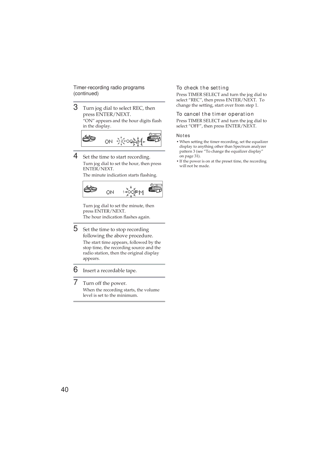 Sony MHC-GR8 manual Timer-recording radio programs, Turn jog dial to select REC, then press ENTER/NEXT 