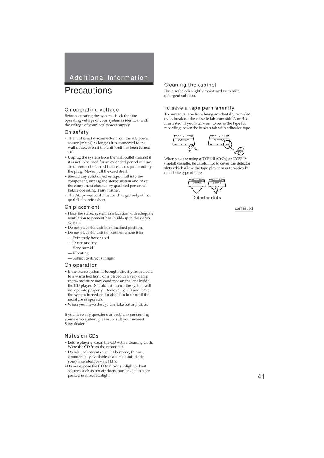 Sony MHC-GR8 manual Precautions 