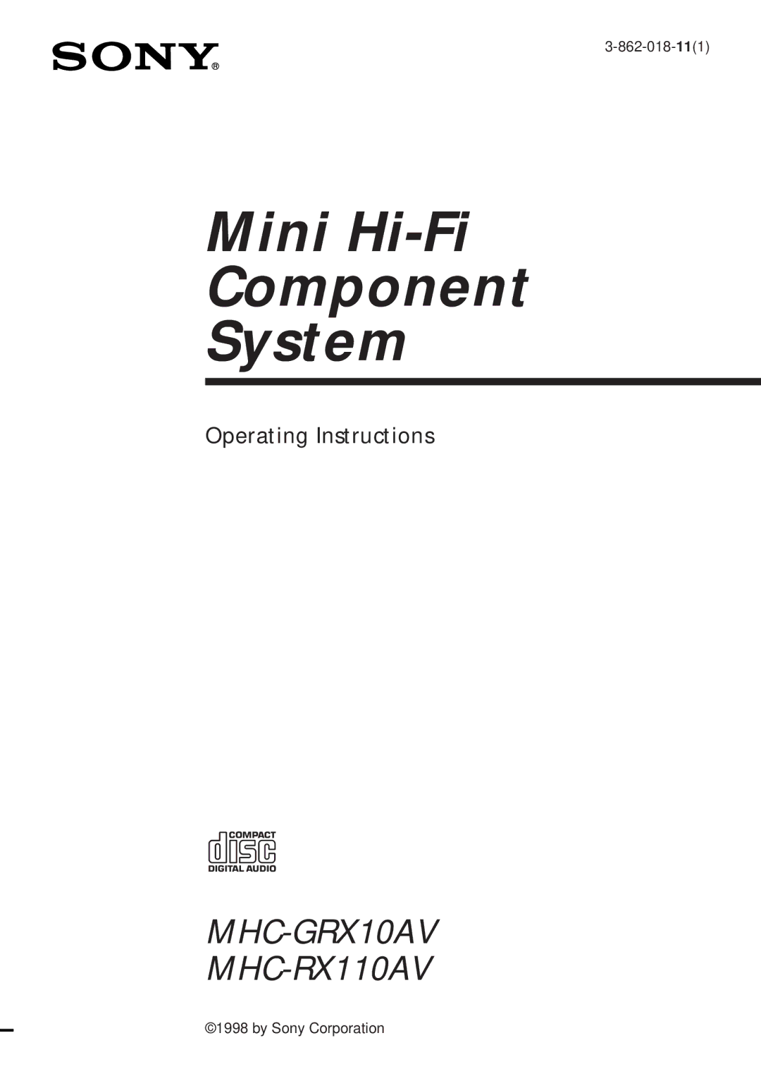 Sony MHC-GRX10AV operating instructions Mini Hi-Fi Component System 